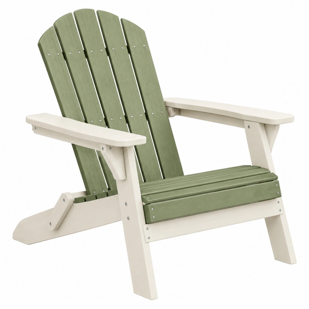 Krzesło ogrodowe Adirondack 80 x 83 x 98 cm z tworzywa HDPE zielone kremowe z szerokimi podłokietnikami