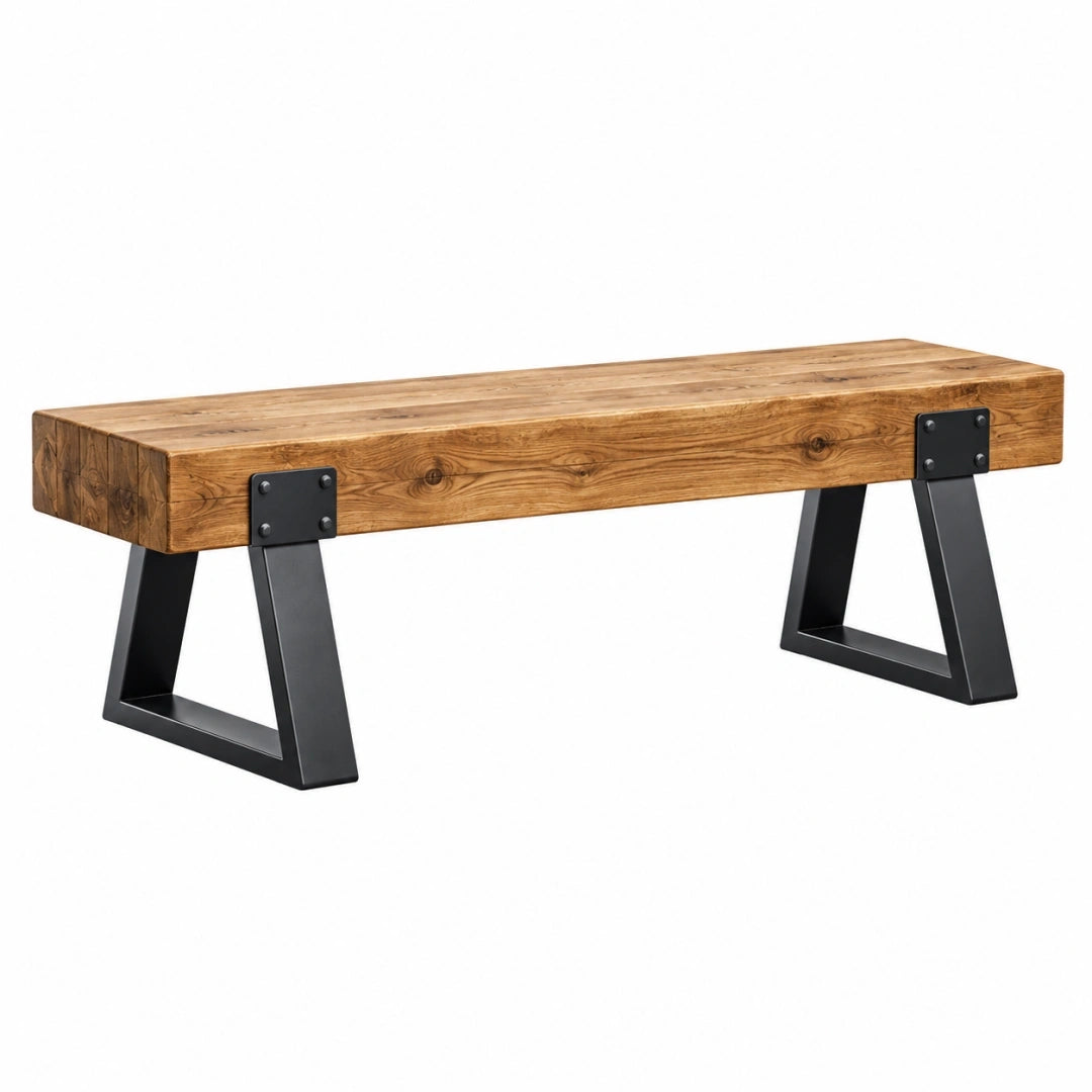 Ławka 120 x 35 x 45 cm z drewna i stali brązowo-czarna w stylu industrialnym