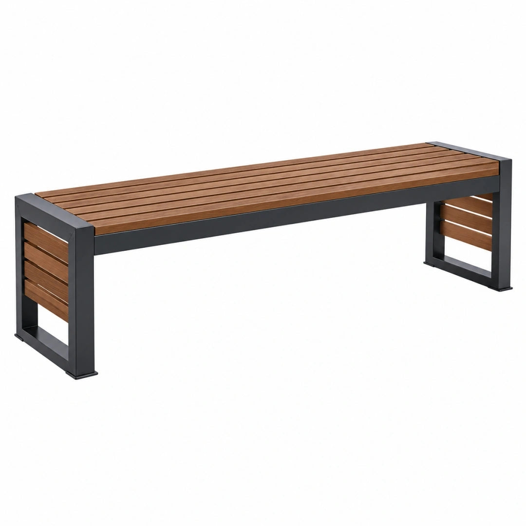 Ławka ogrodowa 180 x 40 x 45 cm z drewna i stali brązowo-czarna nowoczesna