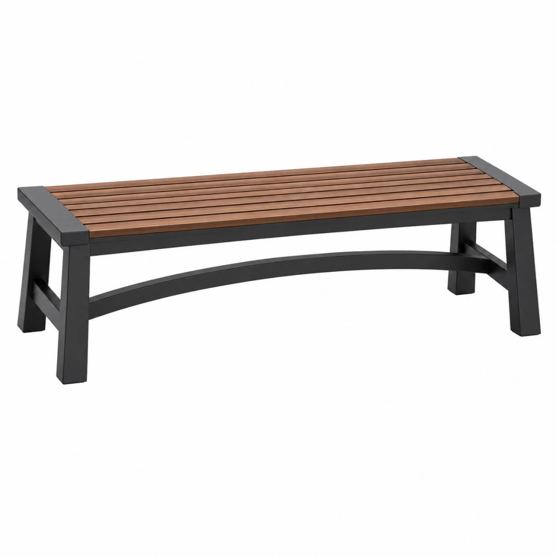Ławka ogrodowa 120 x 40 x 45 cm z drewna i metalu brązowo-czarna w stylu nowoczesnym