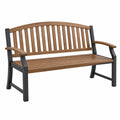 Ławka ogrodowa 150 x 65 x 90 cm drewniano-metalowa brązowo-czarna z oparciem i podłokietnikami