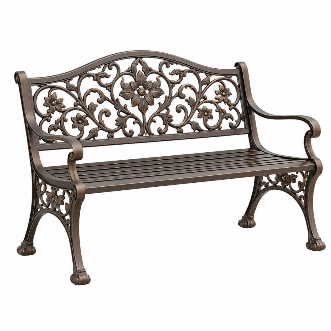 Ławka ogrodowa 122 x 61 x 92 cm metalowa brązowa dekoracyjna