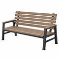 Ławka ogrodowa 150 x 65 x 88 cm z listwami w kolorze brązowym i stalową ramą czarna