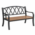 Ławka ogrodowa 120 x 60 x 85 cm z metalu i drewna czarna brązowa klasyczna