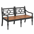 Dwuosobowa ławka ogrodowa 122 x 61 x 88 cm metalowa z drewnianym siedziskiem czarna/brązowa klasyczna
