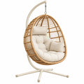 Fotel wiszący ogrodowy 105 x 105 x 195 cm rattanowy beżowy ze stalowym stelażem