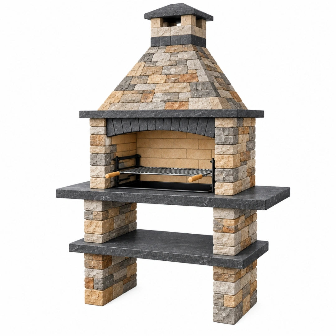Grill ogrodowy 120 x 70 x 220 cm z kamienia z rusztem stalowym rustykalny
