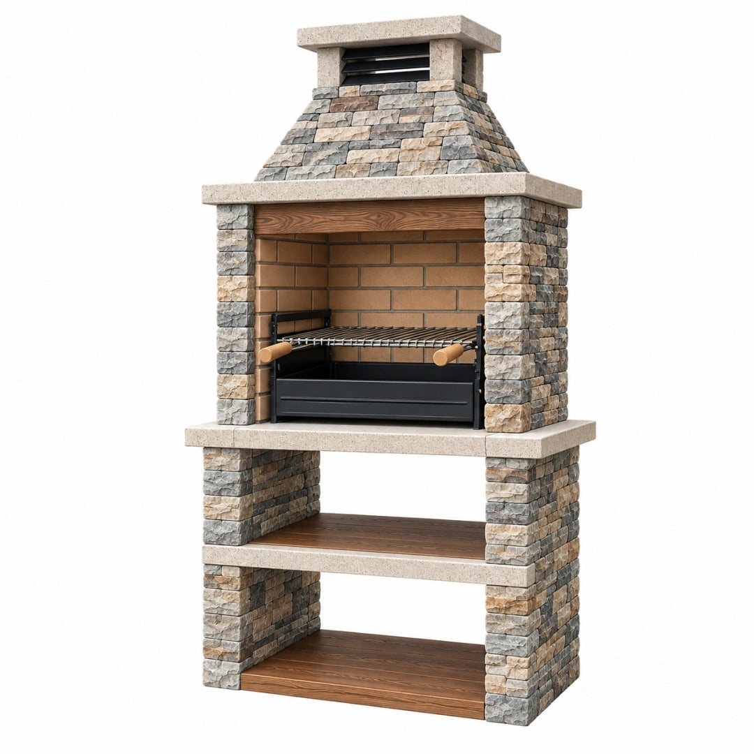 Grill ogrodowy 120 x 70 x 220 cm z kamienia beżowo-szary z rusztem