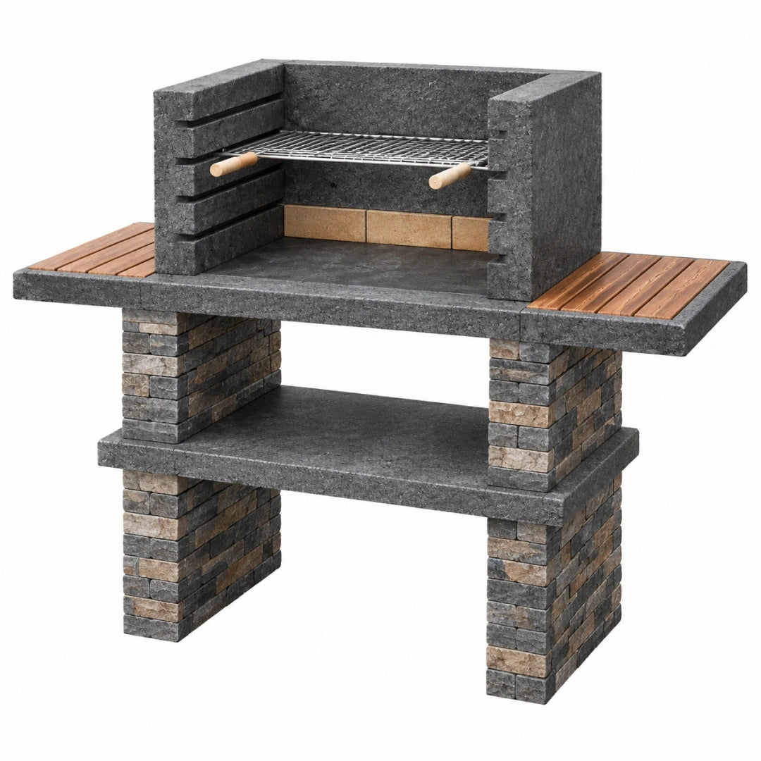 Grill ogrodowy 160 x 70 x 180 cm z kamienia szary brązowy z rusztem stalowym